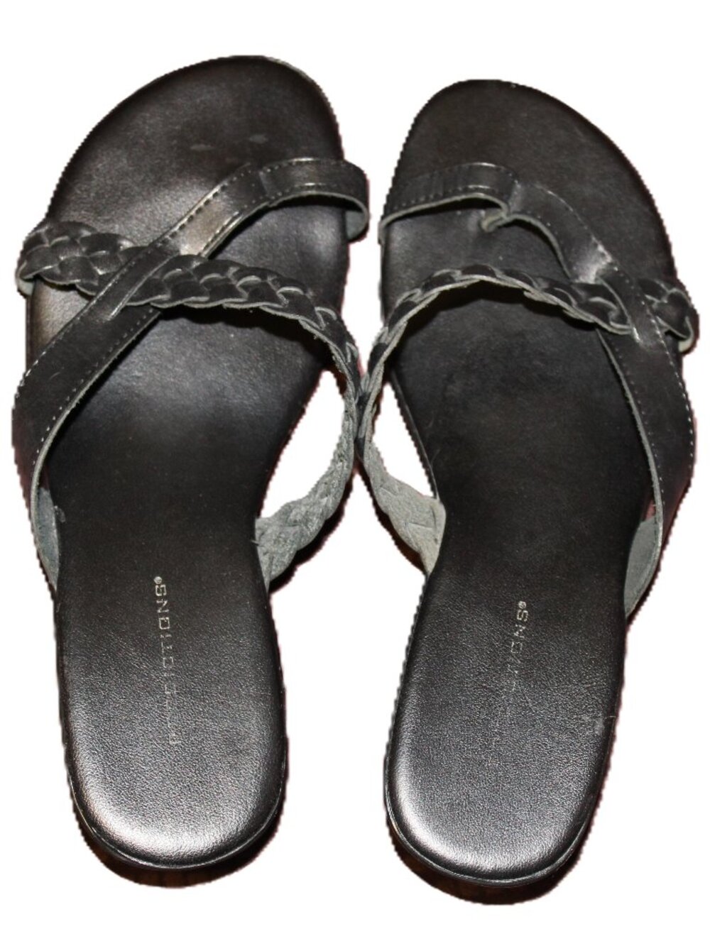 Predictions Women’s Wedge Sandal size 7.5 W Open-toe Thong Braided Leather Strap